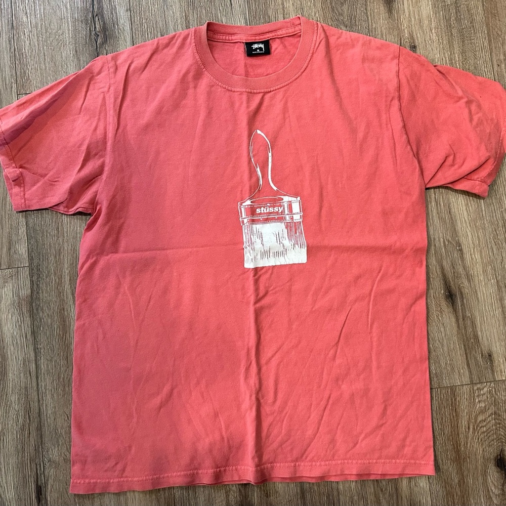 Stussy Coral Paintbrush Graphic T‑Shirt
